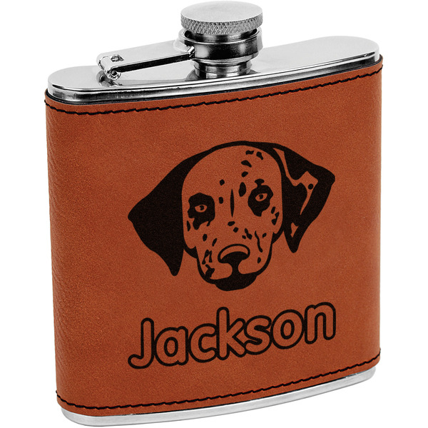 Custom Dog Faces Leatherette Wrapped Stainless Steel Flask (Personalized)