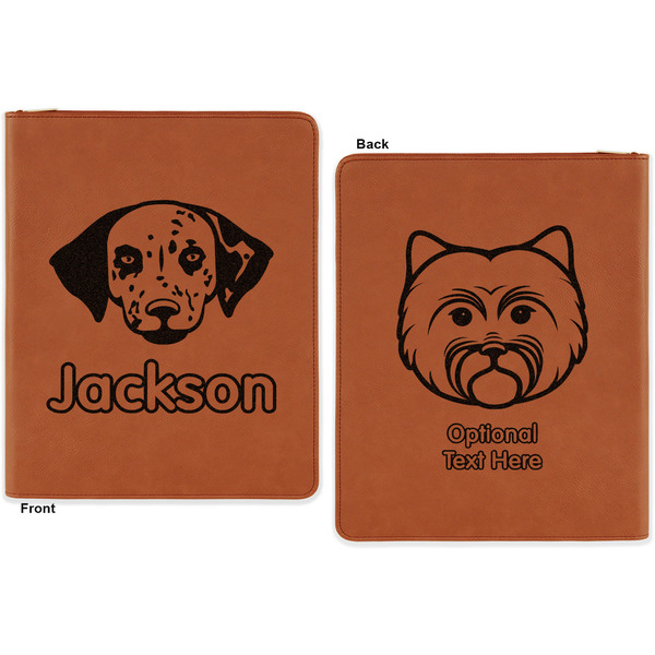 Dog Faces Cognac Leatherette Zipper Portfolios with Notepad - Double Sided - Apvl