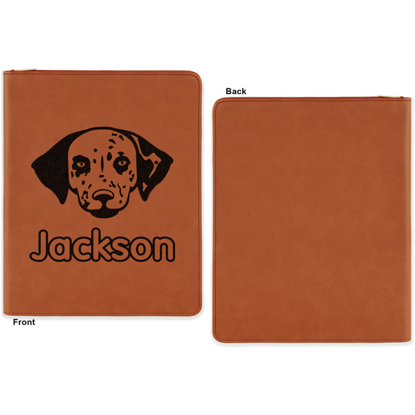 Dog Faces Cognac Leatherette Zipper Portfolios with Notepad - Single Sided - Apvl