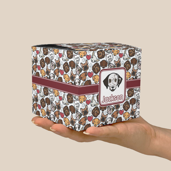Dog Faces Cube Favor Gift Box - On Hand - Scale View