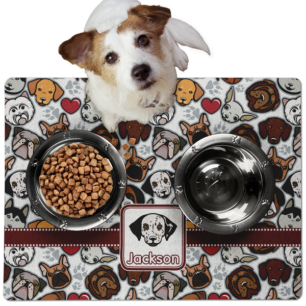 Custom Dog Faces Dog Food Mat - Medium w/ Name or Text