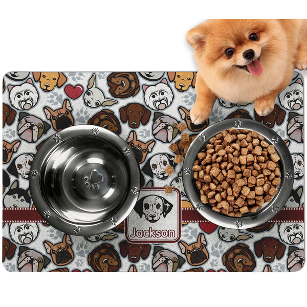 Custom Dog Faces Dog Food Mat - Small w/ Name or Text