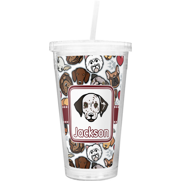 Custom Dog Faces Double Wall Tumbler with Straw (Personalized)