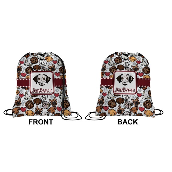 Dog Faces Drawstring Backpack Front & Back Medium