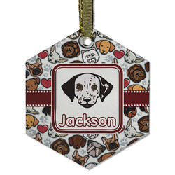 Dog Faces Flat Glass Ornament - Hexagon w/ Name or Text
