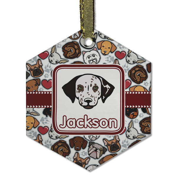 Custom Dog Faces Flat Glass Ornament - Hexagon w/ Name or Text