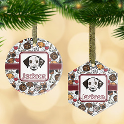 Dog Faces Flat Glass Ornament w/ Name or Text