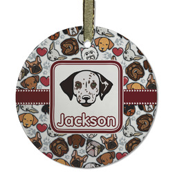 Dog Faces Flat Glass Ornament - Round w/ Name or Text