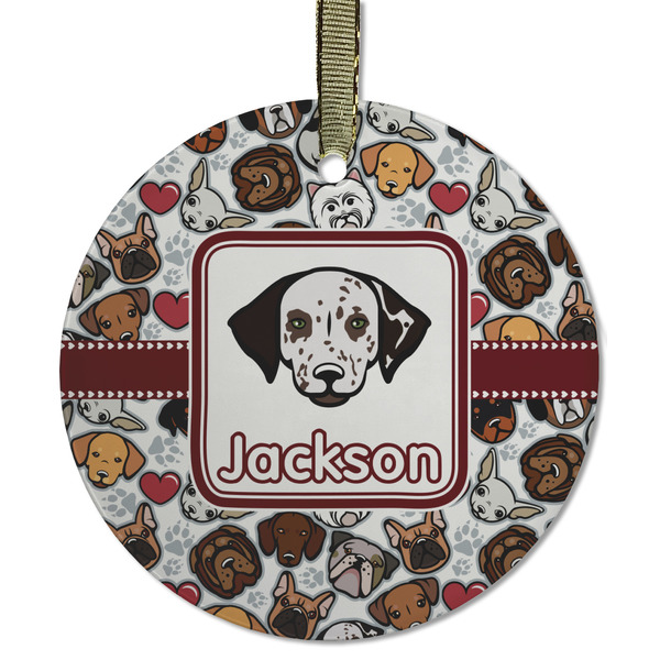 Dog Faces Frosted Glass Ornament - Round