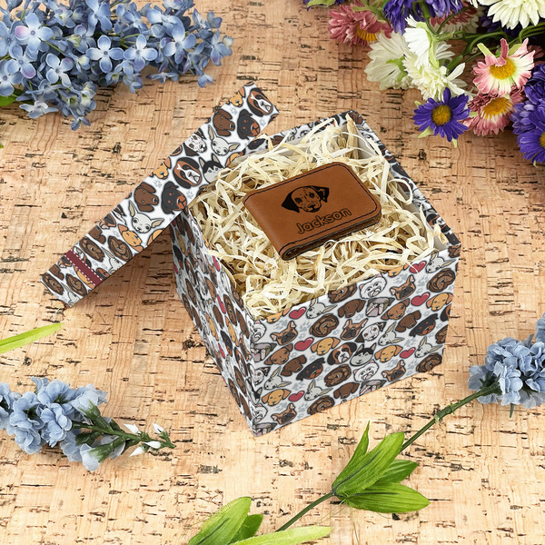 Dog Faces Gift Boxes with Lid - Canvas Wrapped - Small - In Context