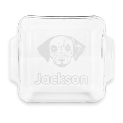 Dog Faces Glass Cake Dish with Truefit Lid - 8in x 8in (Personalized)