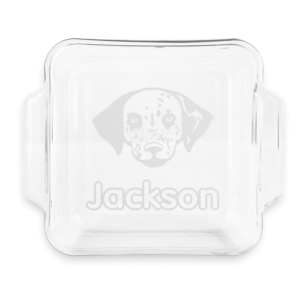 Custom Dog Faces Glass Cake Dish with Truefit Lid - 8in x 8in (Personalized)