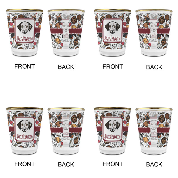 Dog Faces Glass Shot Glass - with gold rim - Set of 4 - APPROVAL