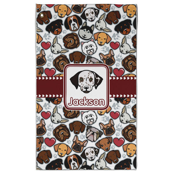 Custom Dog Faces Golf Towel - Poly-Cotton Blend w/ Name or Text