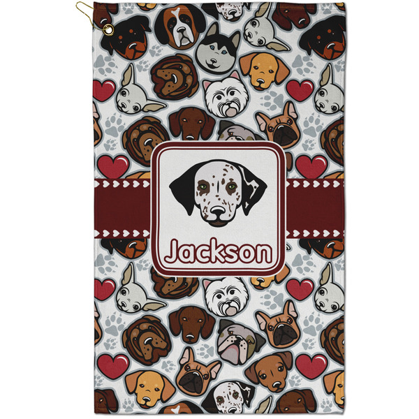 Custom Dog Faces Golf Towel - Poly-Cotton Blend - Small w/ Name or Text