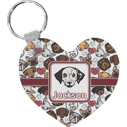 Dog Faces Heart Plastic Keychain w/ Name or Text