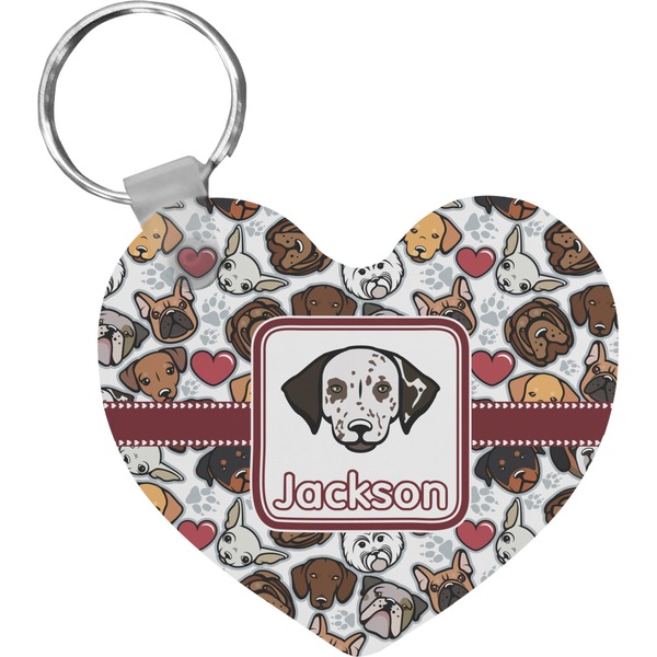 Custom Dog Faces Heart Plastic Keychain w/ Name or Text