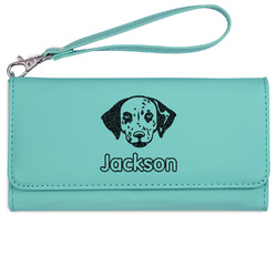 Dog Faces Ladies Leatherette Wallet - Laser Engraved- Teal (Personalized)