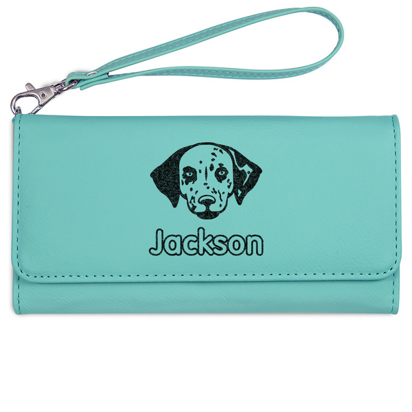 Dog Faces Ladies Wallet - Leather - Teal - Front View