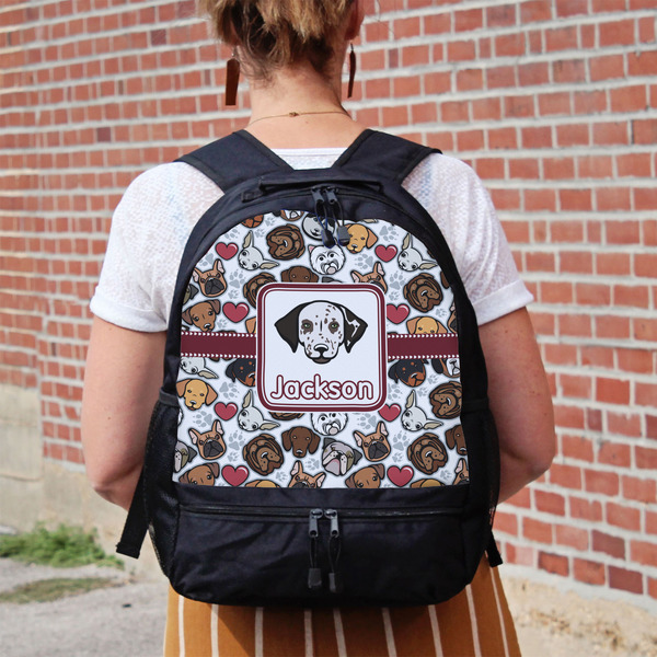 Dog Faces Large Backpack - Black - On Back