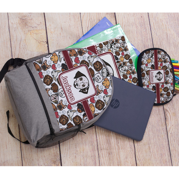 Dog Faces Large Backpack - Gray - With Stuff