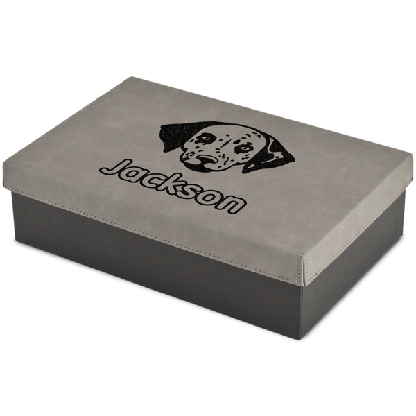 Custom Dog Faces Large Gift Box w/ Engraved Leather Lid (Personalized)