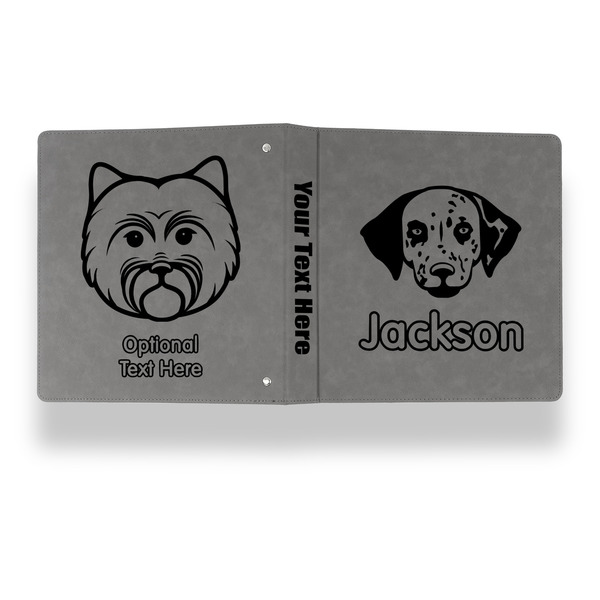 Dog Faces Leather Binder - 1" - Grey - Back Spine Front View