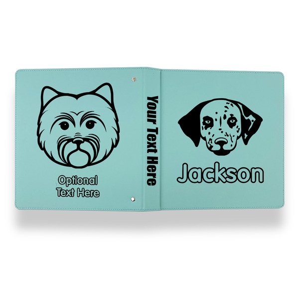 Dog Faces Leather Binder - 1" - Teal - Back Spine Front View