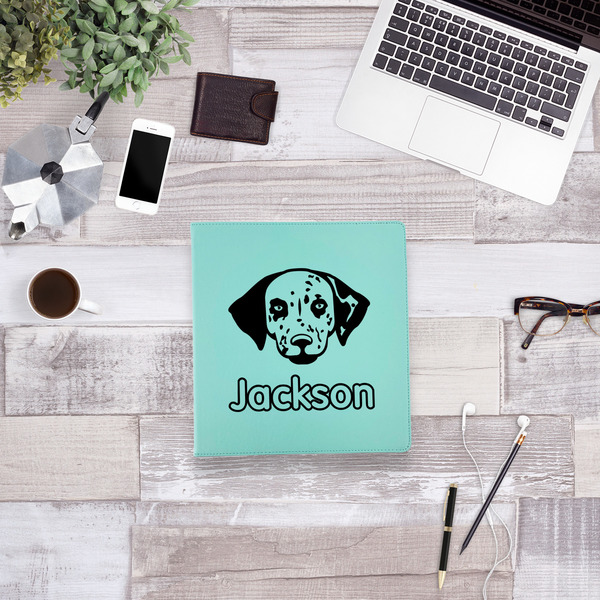 Dog Faces Leather Binder - 1" - Teal - Lifestyle View