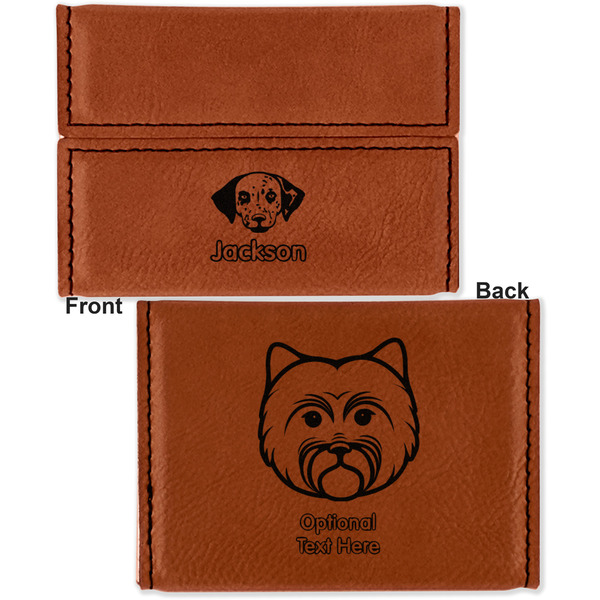 Dog Faces Leather Business Card Holder - Front Back