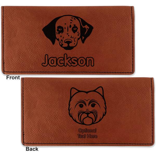Dog Faces Leather Checkbook Holder Front and Back