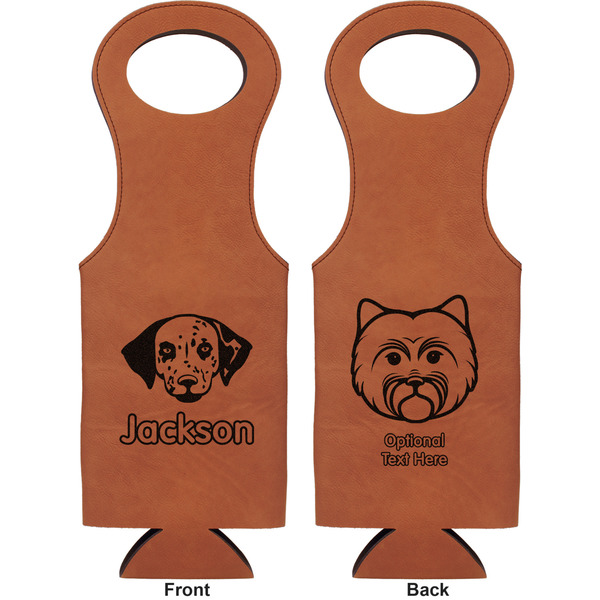 Dog Faces Leatherette Wine Tote Double Sided - Front and Back