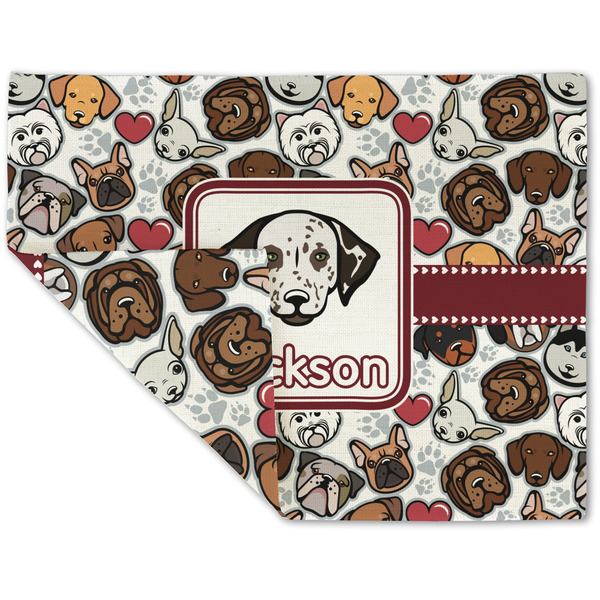 Custom Dog Faces Double-Sided Linen Placemat - Single w/ Name or Text