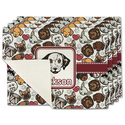 Dog Faces Single-Sided Linen Placemat - Set of 4 w/ Name or Text