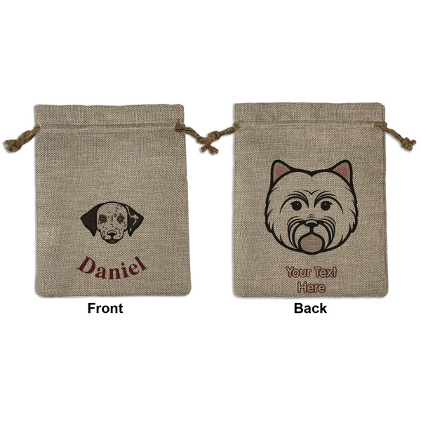 Custom Dog Faces Medium Burlap Gift Bag - Front & Back (Personalized)