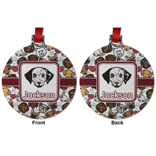Dog Faces Metal Ball Ornament - Front and Back