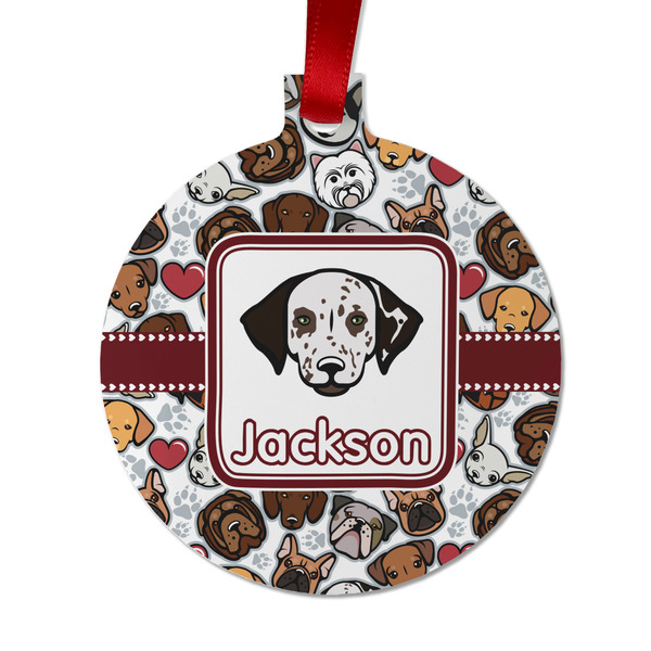 Custom Dog Faces Metal Ball Ornament - Double Sided w/ Name or Text