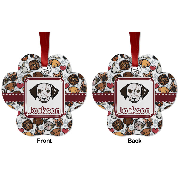 Dog Faces Metal Paw Ornament - Front and Back