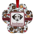 Dog Faces Metal Paw Ornament - Double Sided w/ Name or Text