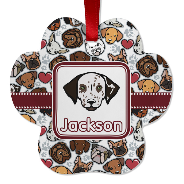 Custom Dog Faces Metal Paw Ornament - Double Sided w/ Name or Text