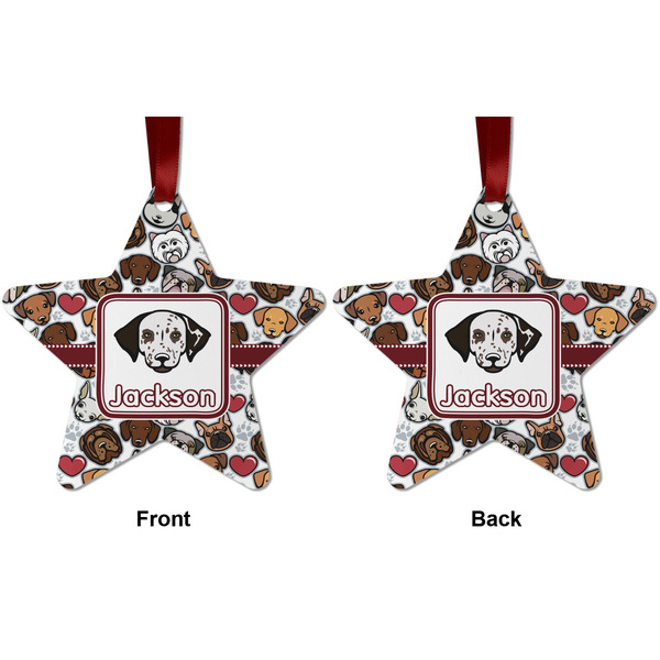 Dog Faces Metal Star Ornament - Front and Back