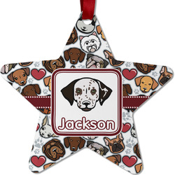 Dog Faces Metal Star Ornament - Double Sided w/ Name or Text
