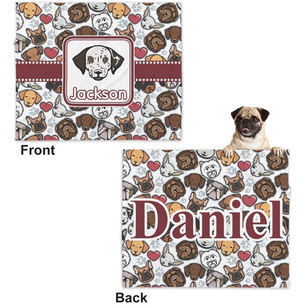 Dog Faces Microfleece Dog Blanket - Large- Front & Back