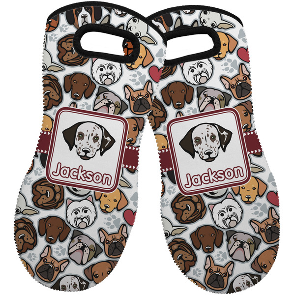 Custom Dog Faces Neoprene Oven Mitts - Set of 2 w/ Name or Text