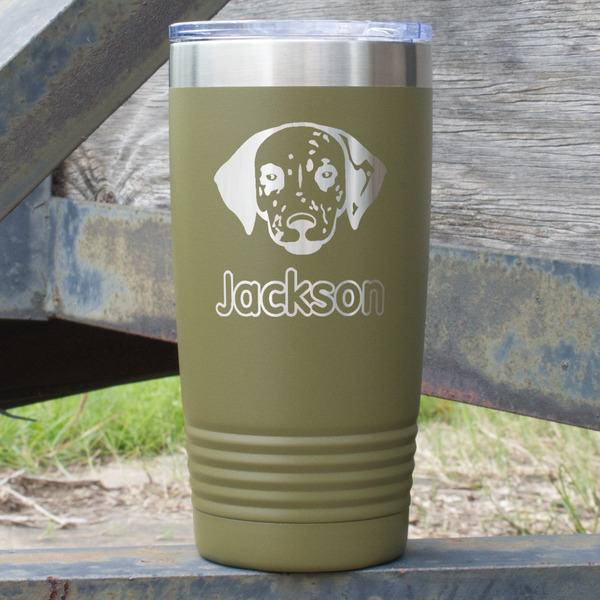 Custom Dog Faces 20 oz Stainless Steel Tumbler - Olive - Single Sided (Personalized)