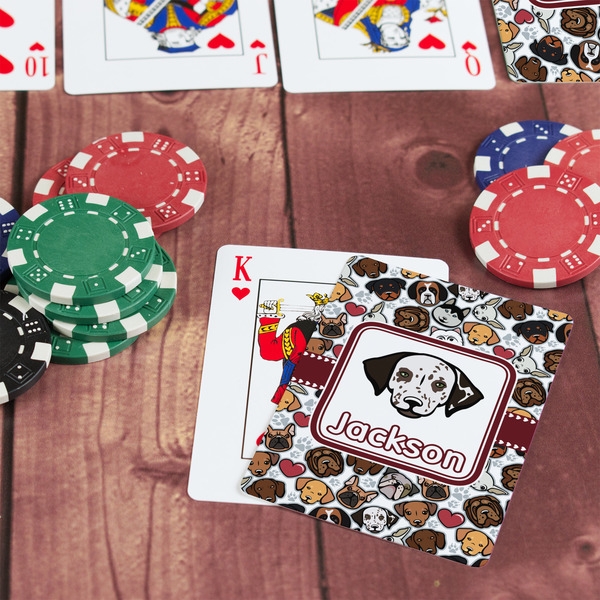 Dog Faces On Table with Poker Chips