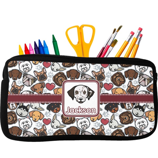 Custom Dog Faces Neoprene Pencil Case - Small w/ Name or Text
