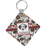 Dog Faces Diamond Plastic Keychain w/ Name or Text