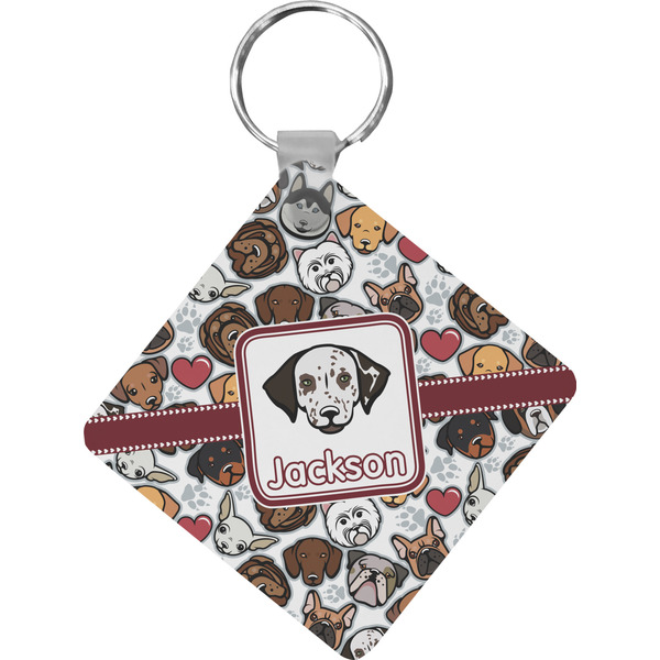 Custom Dog Faces Diamond Plastic Keychain w/ Name or Text