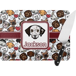 Dog Faces Rectangular Glass Cutting Board - Large - 15.25"x11.25" w/ Name or Text